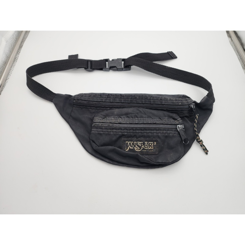 Vintage Jansport Fanny Pack Black Wasit Bag Belt Pack 90's 80's Y2K Retro